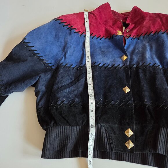 Vintage Dino'z black, red and blue color block suede bomber style jacket . - Picture 8 of 9
